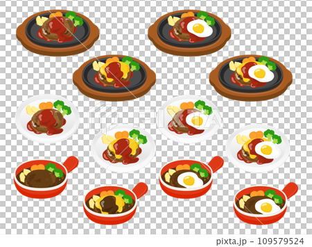 ハンバーグのイラスト セット ハンバーグのイラスト セット 109579524