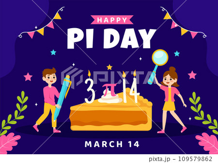Happy Pi Day Vector Illustration on 14 March with Kids, Mathematical Constants, Greek Letters or Baked Sweet Pie in Holiday Flat Cartoon Background 109579862