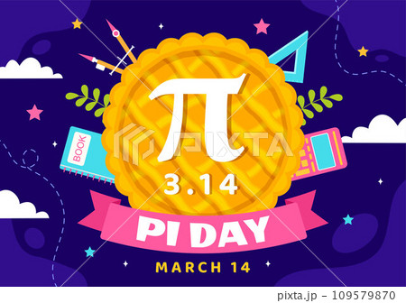 Happy Pi Day Vector Illustration on 14 March with Mathematical Constants, Greek Letters or Baked Sweet Pie in Holiday Flat Cartoon Background 109579870