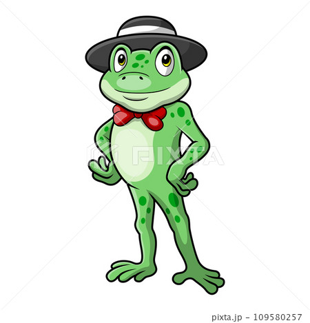 Cute frog cartoon wearing hat 109580257