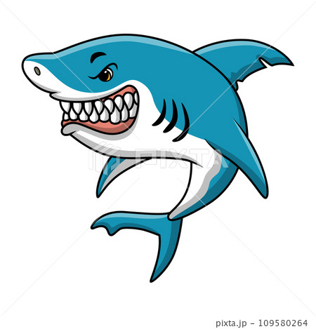 Cute shark cartoon on white background 109580264