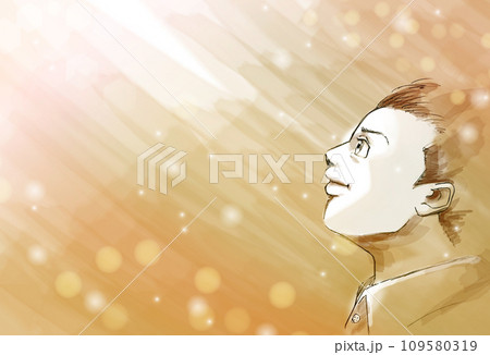 上を見上げている若い男性のイメージイラスト 上を見上げている若い男性のイメージイラスト 109580319