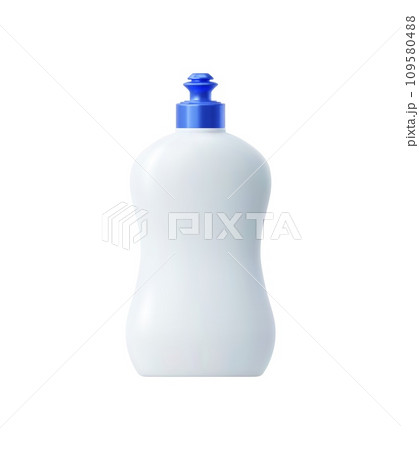 Detergent and clean product plastic bottle mockup. Isolated realistic 3d vector white container for product presentations and marketing, showcasing sleek design, blue cap and blank place for label 109580488
