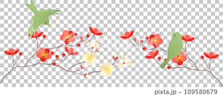 Illustration of plum blossoms and warblers 109580679