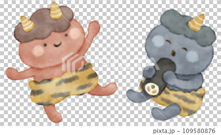 Illustration material of soft and cute red demon and blue demon Setsubun Day Illustration material of soft and cute red demon and blue demon Setsubun Day 109580876