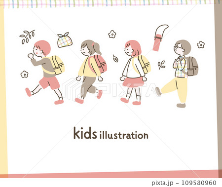 リュックを背負った子供達のイラストセット_1 109580960