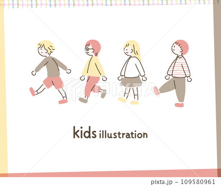 歩く子供たちのイラストセット_2 歩く子供たちのイラストセット_2 109580961