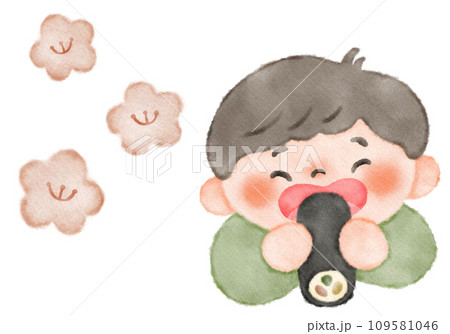 恵方巻を食べる子供のイラスト素材　節分の日 109581046
