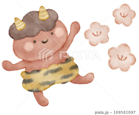 ふんわりかわいい赤鬼のイラスト素材　節分の日 109581097