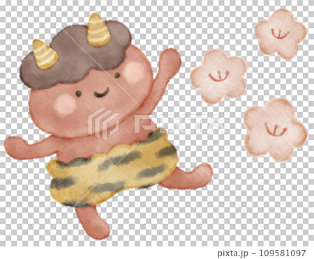 ふんわりかわいい赤鬼のイラスト素材　節分の日 109581097