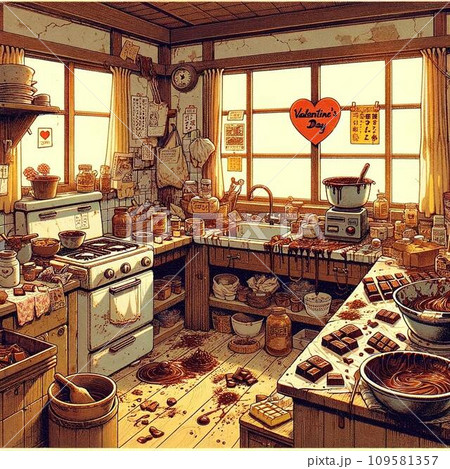 kitchen interior with kitchen utensils, anime style. generative ai, digital  illustration. Stock Illustration | Adobe Stock