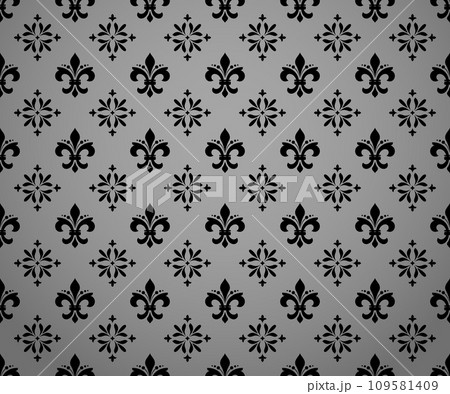 Flower geometric pattern. Seamless vector background. Gray and black ornament Flower geometric pattern. Seamless vector background. Gray and black ornament 109581409