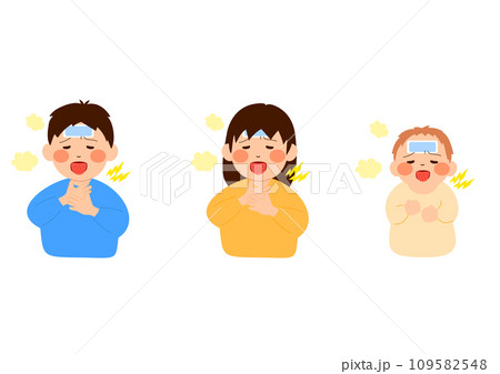いちご舌で痛みを訴えている子供のイラスト 109582548