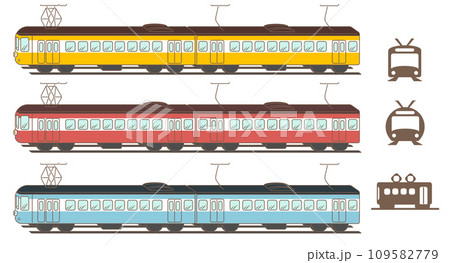 シンプルな路面電車のセットイラスト 109582779