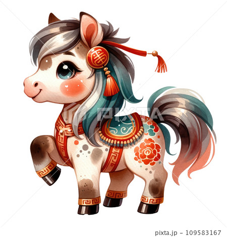 Chinese Zodiac Horse , Watercolor Art inのイラスト素材