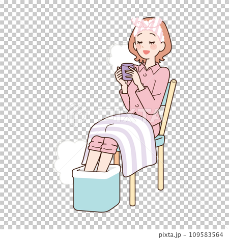 足湯をしてリラックスする女性 109583564