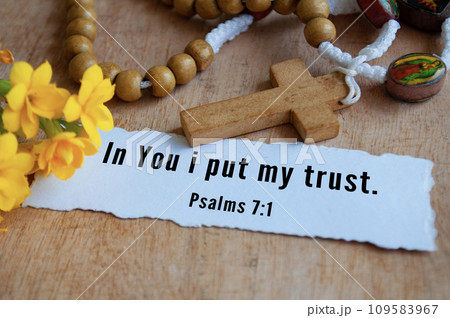In You I put my trust text on torn paper. Christian bible verse concept 109583967