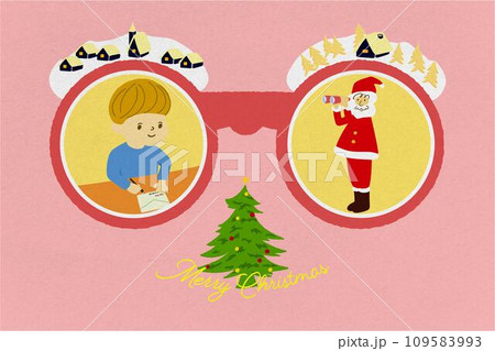 クリスマスカード　手紙と双眼鏡4 109583993