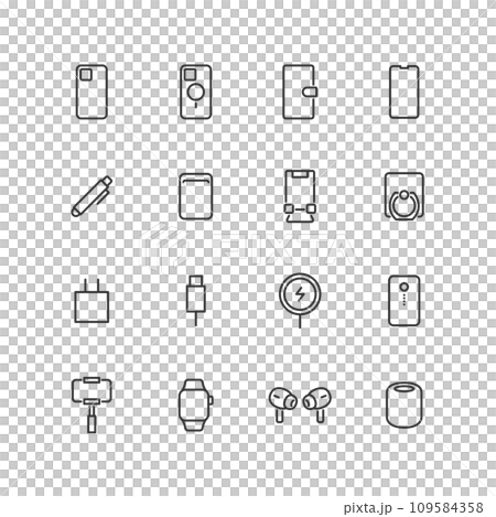 Line drawing icon set of smartphone accessories 109584358