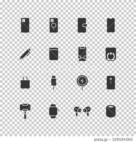 スマートフォンアクセサリーのモノクロアイコンセット 109584360