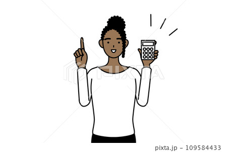 電卓を持って指さすアフリカ系女性 電卓を持って指さすアフリカ系女性 109584433