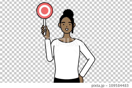 African woman holding a circle stick showing the correct answer African woman holding a circle stick showing the correct answer 109584483