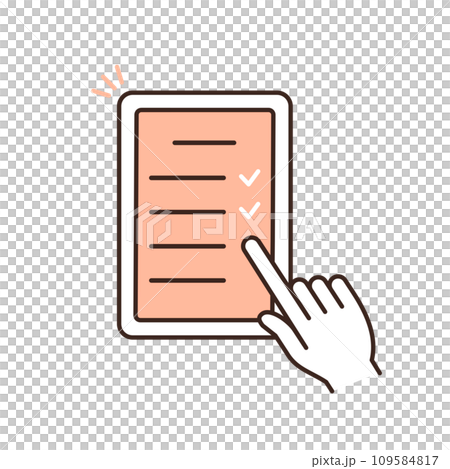 Illustration of filling out questionnaires and medical records on a tablet Illustration of filling out questionnaires and medical records on a tablet 109584817