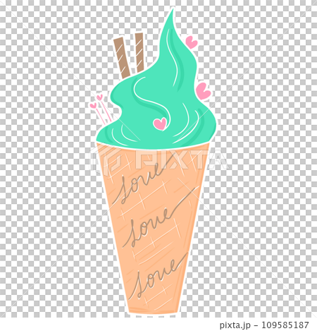 Lemon flavored ice cream cone decorated with heart shaped topping 109585187