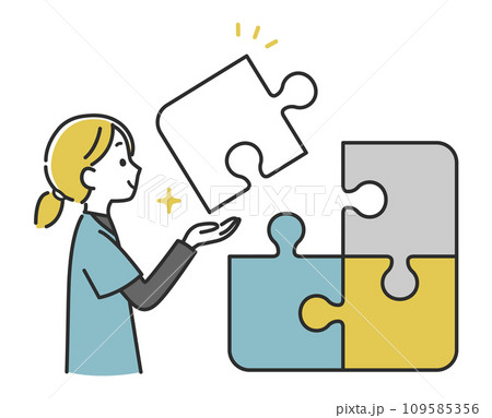 パズルがすっきり組み合って嬉しそうな医療スタッフの女性 109585356