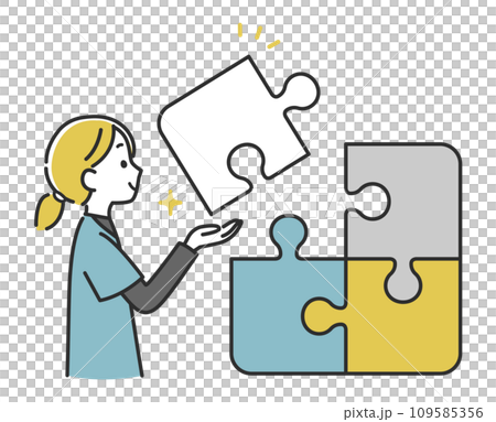 パズルがすっきり組み合って嬉しそうな医療スタッフの女性 109585356