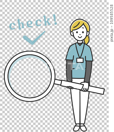 Female medical staff with a magnifying glass 109585528