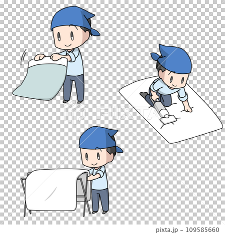 3 patterns of illustrations of men cleaning futons 109585660