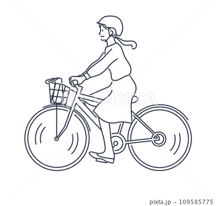 ヘルメットをかぶって自転車に乗る女性のイラスト素材 ヘルメットをかぶって自転車に乗る女性のイラスト素材 109585775