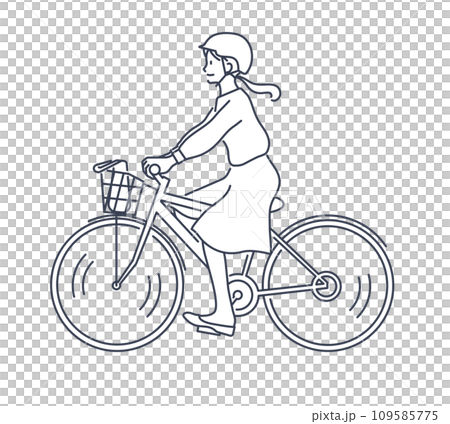 ヘルメットをかぶって自転車に乗る女性のイラスト素材 ヘルメットをかぶって自転車に乗る女性のイラスト素材 109585775