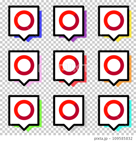 Set of 9 bicolor circles and square speech bubbles and colorful shadows 109585832