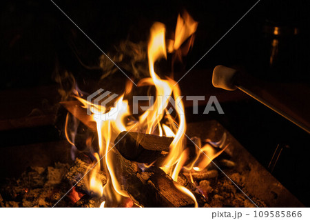 バーベキューの〆　定番の焼きマシュマロ 109585866