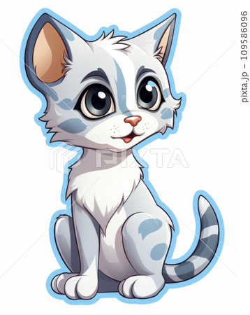 AI-generated content. Cartoon sticker kitten looks to the side expectantly on white background isolated, AI AI-generated content. Cartoon sticker kitten looks to the side expectantly on white background isolated, AI 109586096
