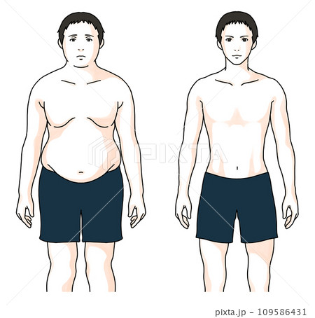 メタボに悩む男性のビフォーアフターのイラスト 109586431
