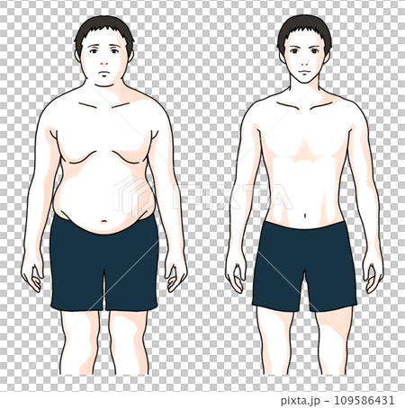メタボに悩む男性のビフォーアフターのイラスト 109586431