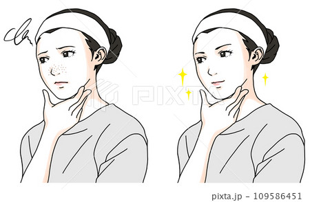 毛穴に悩む女性のビフォーアフターのイラスト1 109586451