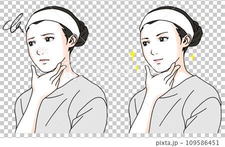 毛穴に悩む女性のビフォーアフターのイラスト1 109586451