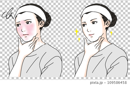 Before and after illustration of a woman suffering from dry skin 1 109586458