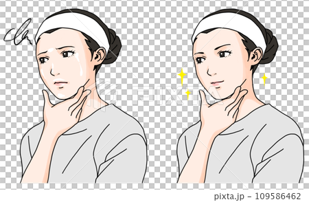 Before and after illustration of a woman suffering from oiliness 1 Before and after illustration of a woman suffering from oiliness 1 109586462