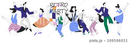 Man and Woman Character Dance Happily at Retro Party Vector Illustration 109586831