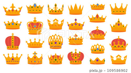 Golden Crown as Royal and Monarch Symbol Vector Set 109586902