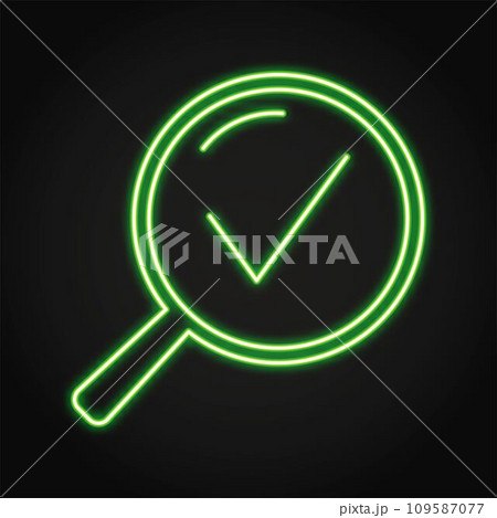 Magnifier with checkmark neon icon 109587077
