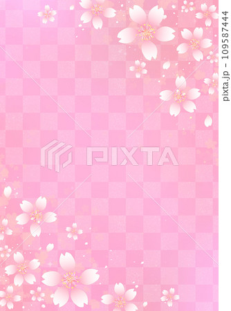 桜と市松模様のフレーム背景 縦長 桜と市松模様のフレーム背景 縦長 109587444