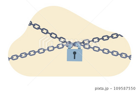 Padlock and chains. Information protection and inaccessibility. Censorship and private. Heavy metallic chain. Industrial style. Background design. Cartoon flat isolated vector concept 109587550