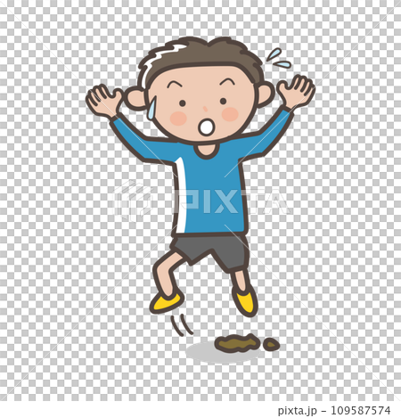 ウンチを踏みそうになって危うく回避する男性のイラスト 109587574