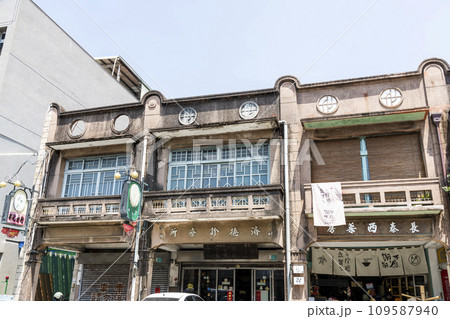 Building view of Xinhua Old Street in Tainan, Taiwan. which was the Baroque style of buildings during the Japanese rule of Taiwan. Building view of Xinhua Old Street in Tainan, Taiwan. which was the Baroque style of buildings during the Japanese rule of Taiwan. 109587940